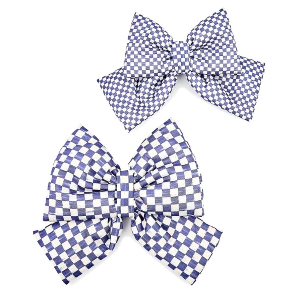 NEW Mackenzie-Childs Violet Check Small Bow 6.75x8 Purple & White